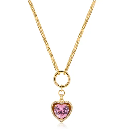 Women's Necklace with Pink Cubic Zirconia Heart Pendant , female, Sizes: ONE SIZE - Nialaya - Modalova