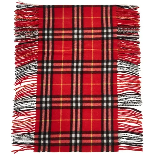 Luxurious Cashmere Check Pattern Fringed Scarf , unisex, Sizes: ONE SIZE - Burberry - Modalova