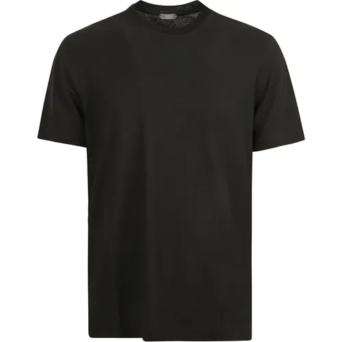 Schwarzes Baumwoll-T-Shirt Rundhals , Herren, Größe: 4XL - Zanone - Modalova