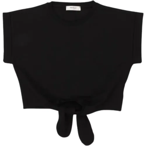 Schwarzes Gekürztes Kinder T-shirt mit Vorderer Knoten Detail - ViCOLO - Modalova