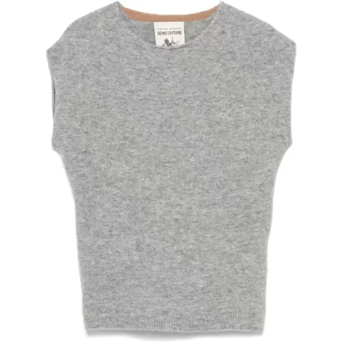 Ash Grey Sleeveless Knit Top , female, Sizes: L, M - Semicouture - Modalova