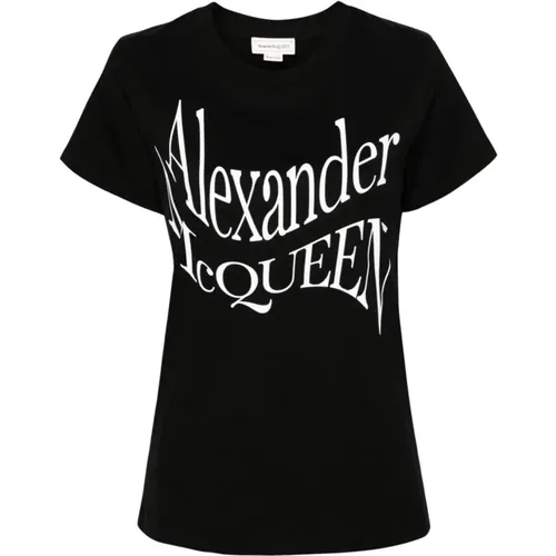 Crew Neck T-shirt Front Print , female, Sizes: 3XS, S, XS, 2XS - alexander mcqueen - Modalova