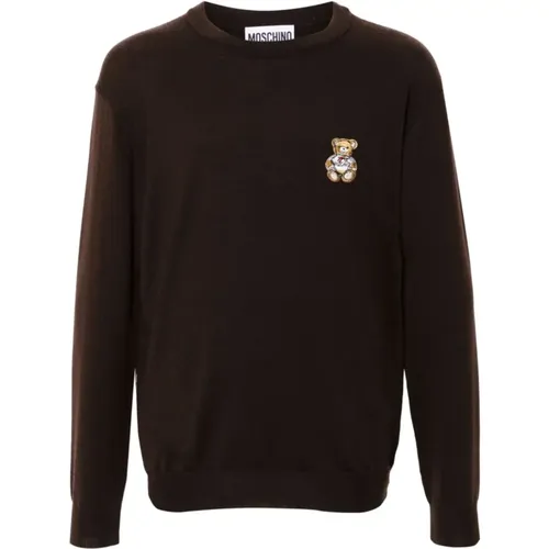 Brauner Strickpullover mit Teddybärmotiv , Herren, Größe: L - Moschino - Modalova