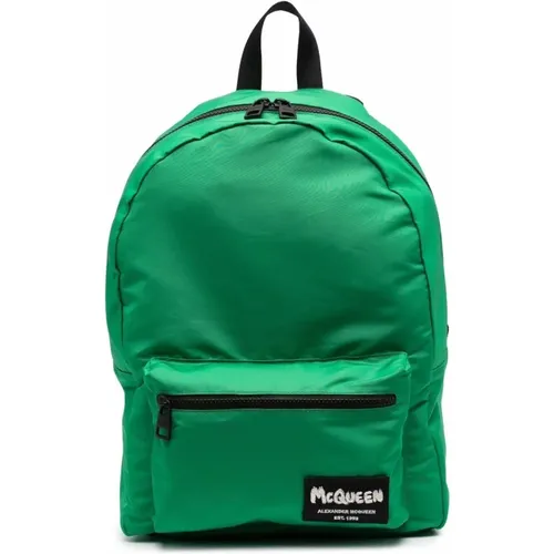 Grüner Rucksack mit Logo-Patch und Fronttasche mit Reißverschluss - alexander mcqueen - Modalova