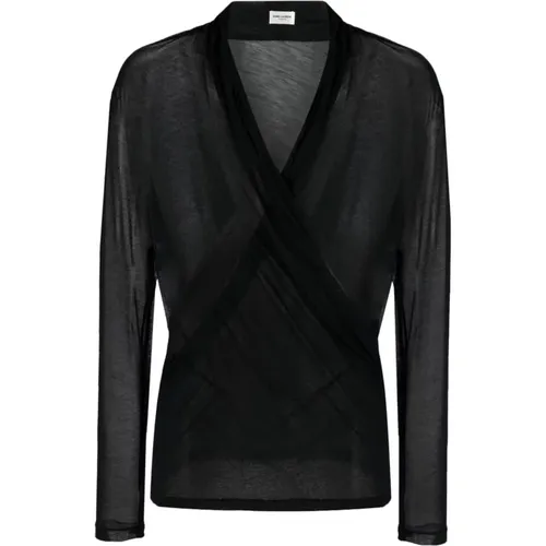 Cotton Jersey Top with Draped Front , male, Sizes: L - Saint Laurent - Modalova