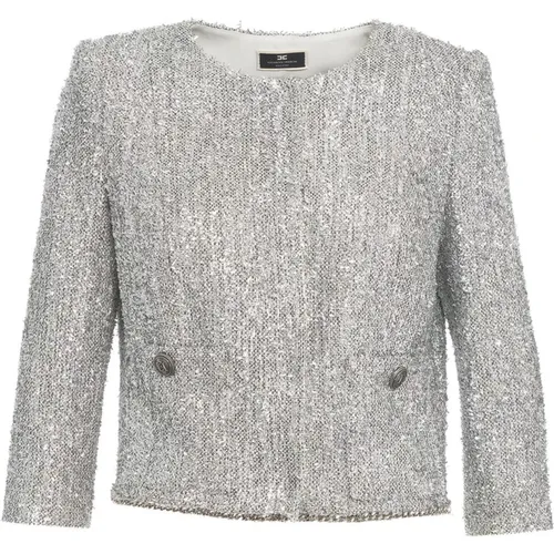 Women's Clothing Blazer Silver Ss24 , female, Sizes: L, S, M - Elisabetta Franchi - Modalova