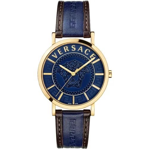 Blaues Lederarmband Quarzuhr - Versace - Modalova