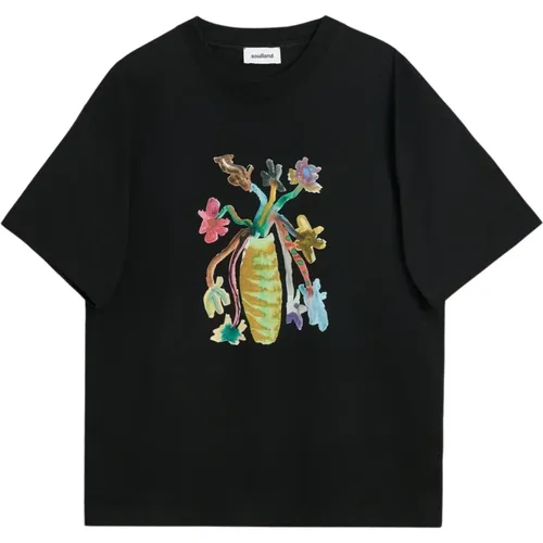 Bio-Baumwolle Blumen T-shirt , unisex, Größe: 2Xs/Xs - Soulland - Modalova