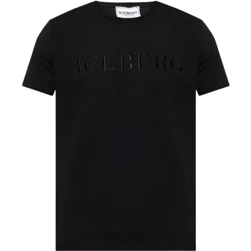 Schwarzes Logo Crewneck T-shirt - Iceberg - Modalova