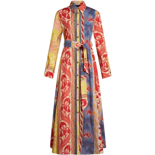 Multicolour Summer Shirt Dress with Floral Motifs , female, Sizes: L, S, M - ETRO - Modalova