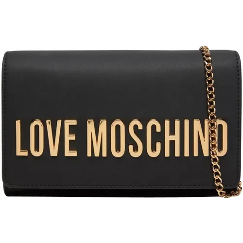 Schwarze Schultertasche mit Logokette - Love Moschino - Modalova