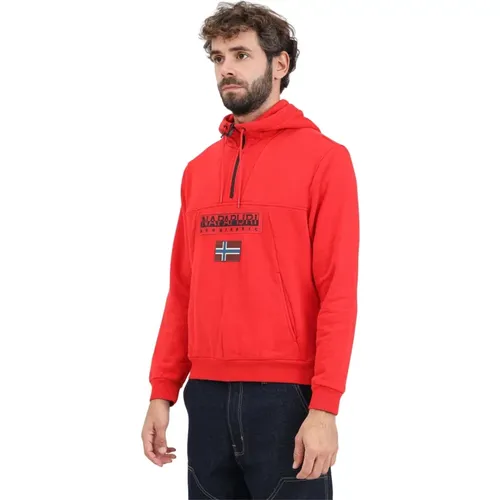 Roter Half-Zip Pullover Burgee Winter , Herren, Größe: L - Napapijri - Modalova