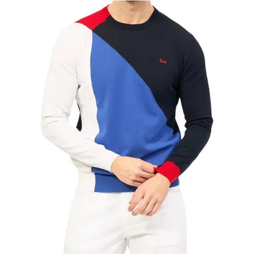 Blue Striped Cotton Crewneck Sweater , male, Sizes: L, M, S, XL - Harmont & Blaine - Modalova