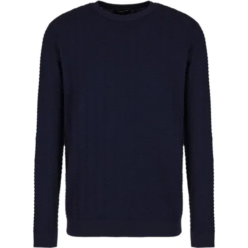 Blaue Chevron-Strickpullover , Herren, Größe: XL - Giorgio Armani - Modalova