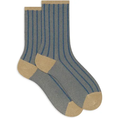 Kurze hellblaue Socken für Damen aus geripptem Polyamid mit Glitzer - Gallo - Modalova