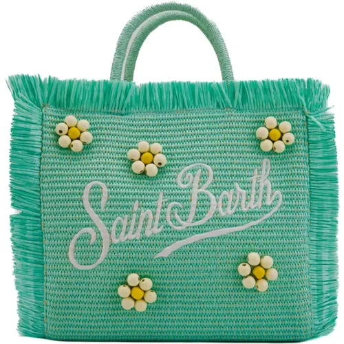 Straw Bag with Frayed Edges and Floral Bead Embellishments , female, Sizes: ONE SIZE - MC2 Saint Barth - Modalova