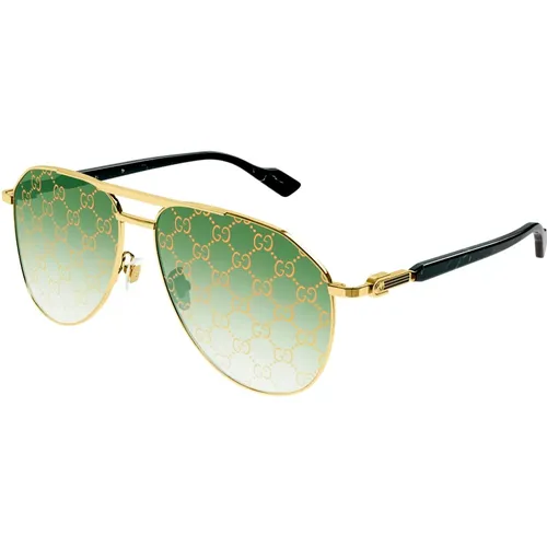 Sonnenbrille in Gold Schwarz/Grünem Logo , Herren, Größe: 59 MM - Gucci - Modalova