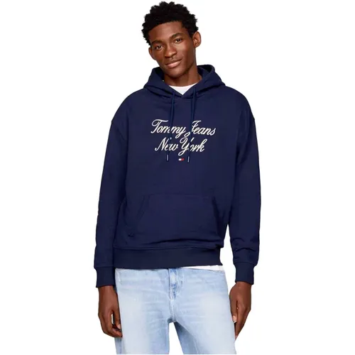 Marine Luxe Serif Kapuzenpullover Sweatshirt , Herren, Größe: M - Tommy Jeans - Modalova