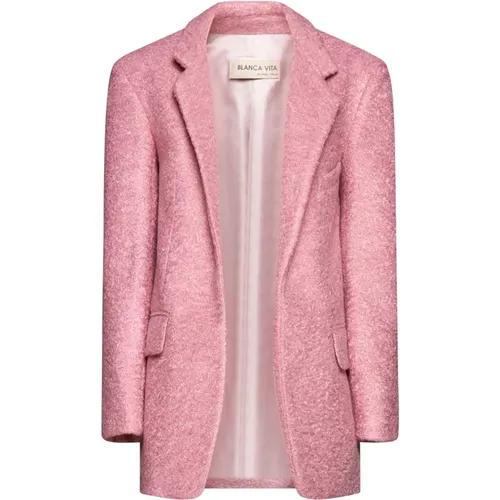 Pink Textured Jacket with Notched Lapels , female, Sizes: M - Blanca Vita - Modalova