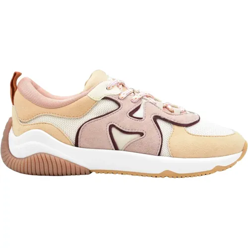 Flache Schuhe in Rosa-Beige Wildleder und Stoff , Damen, Größe: 38 EU - Hogan - Modalova