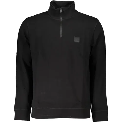 Schwarzer Baumwoll-Sweatshirt mit Halbzip , Herren, Größe: 2XL - Hugo Boss - Modalova