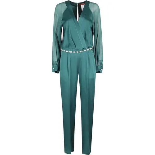 Satin Jumpsuit mit Seidenärmeln , Damen, Größe: 2XS - Max Mara Studio - Modalova