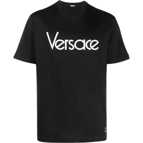 Schwarze T-Shirts und Polos mit Logo-Stickerei , Herren, Größe: 2XL - Versace - Modalova