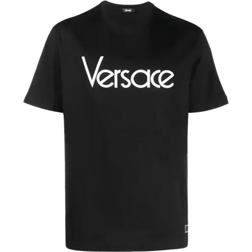 Schwarze T-Shirts und Polos mit Logo-Stickerei , Herren, Größe: XL - Versace - Modalova