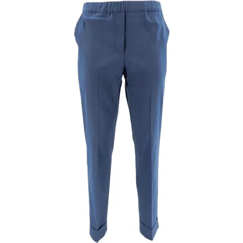 Blaue Leinen-Slim-Fit-Hose mit Lurex , Damen, Größe: 2XL - D.Exterior - Modalova