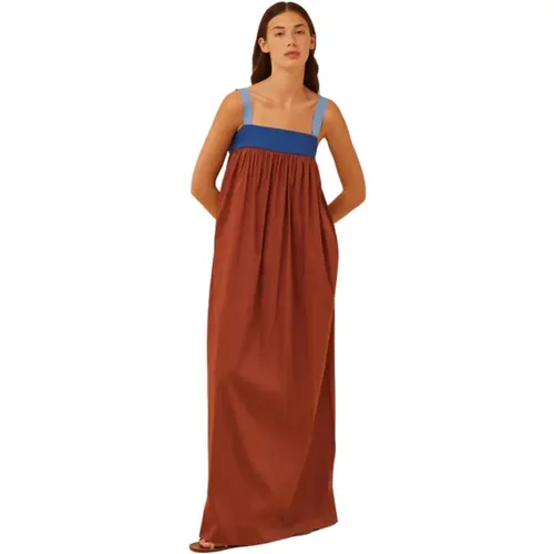 Bicolor Poplin Maxi Dress with Grosgrain Straps , female, Sizes: 2XS - Semicouture - Modalova