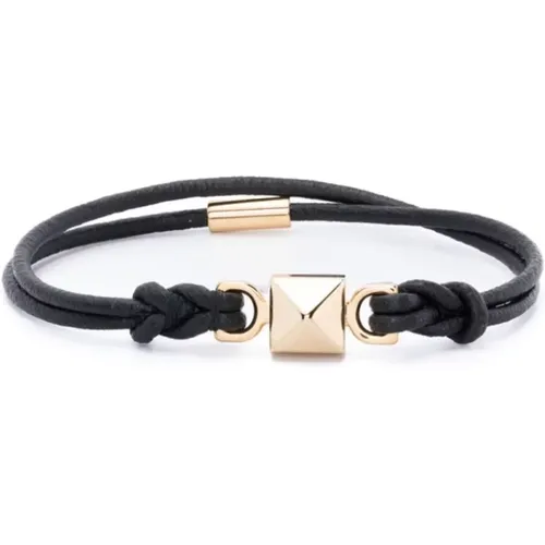 Leather Rockstud Bracelet , male, Sizes: M, L - Valentino Garavani - Modalova