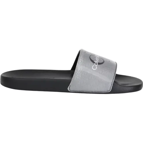 Schwarze Slide Sandalen Lenticular Sohle , Herren, Größe: 43 EU - Calvin Klein Jeans - Modalova