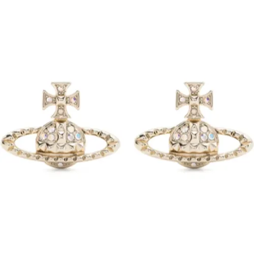 Gold Crystal Bas Relief Earrings , unisex, Sizes: ONE SIZE - Vivienne Westwood - Modalova