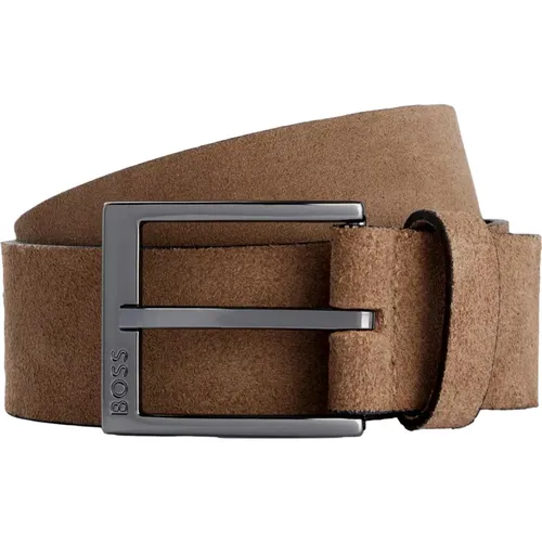 Suede Leather Belt with Logo Buckle , male, Sizes: 100 CM, 110 CM - Hugo Boss - Modalova