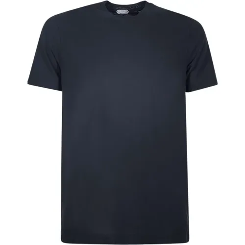 Blaues Ripp-T-Shirt - Hergestellt in Italien , Herren, Größe: M - Zanone - Modalova