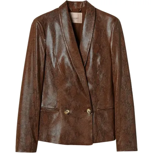 Faux Leather Double-Breasted Jacket , female, Sizes: XS - Twinset - Modalova