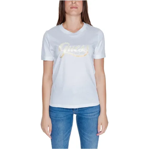 Glittery Logo T-Shirt Herbst/Winter Kollektion , Damen, Größe: XS - Guess - Modalova