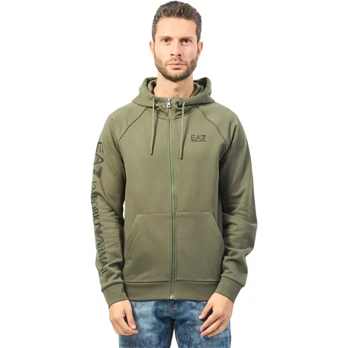 Grüner Kapuzenpullover mit Reißverschluss EA7 Stil - Emporio Armani - Modalova