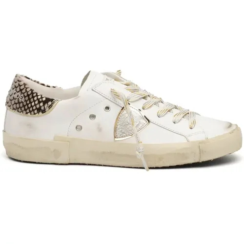 Leather Sneakers with Python Details , female, Sizes: 10 UK, 7 UK, 9 UK, 12 UK, 11 UK, 8 UK, 6 UK - Philippe Model - Modalova