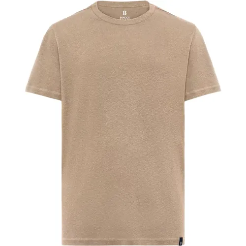 Ss Mixed Linen Cotton Jersey T-Shirt , Herren, Größe: M - Boggi Milano - Modalova