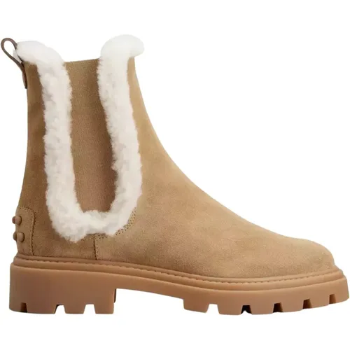 Braune Wildleder Shearling Stiefeletten - TOD'S - Modalova