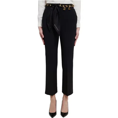 Flared Trousers with Chain Accessory , female, Sizes: M, XL, L - Elisabetta Franchi - Modalova