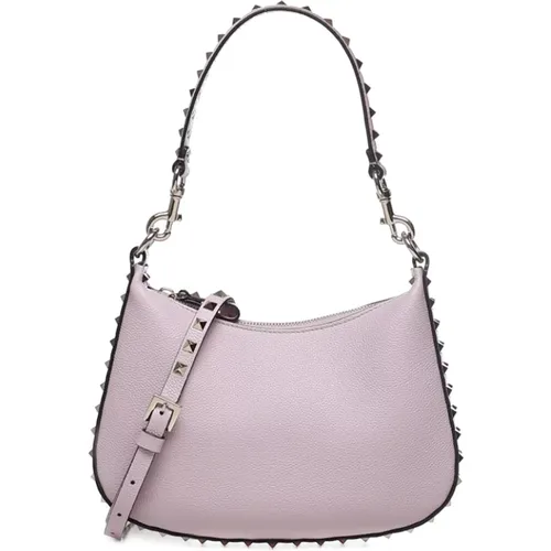 Small Rockstud Hobo Bag in Grained Calfskin , female, Sizes: ONE SIZE - Valentino Garavani - Modalova