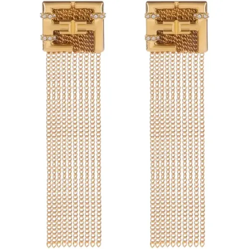 Golden Rhinestone Earrings with Long Pendants , female, Sizes: ONE SIZE - Elisabetta Franchi - Modalova
