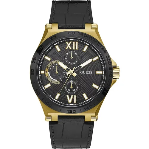 Gold Stainless Steel Leather/Silicone Watch , male, Sizes: ONE SIZE - Guess - Modalova