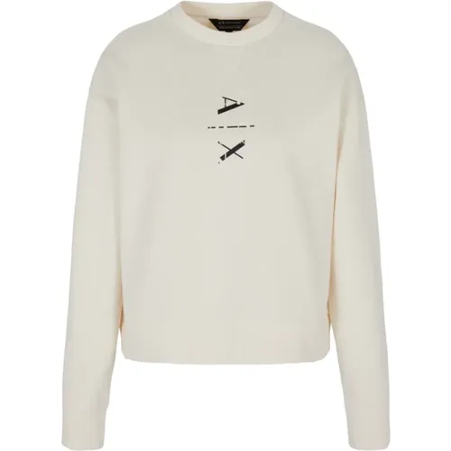 Organische Baumwolle Rundhals Pullover Logo Print , Damen, Größe: M - Armani Exchange - Modalova