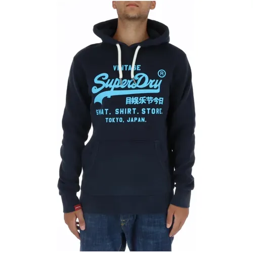 Blauer Langarm-Sweatshirt mit Druck , Herren, Größe: 2XL - Superdry - Modalova