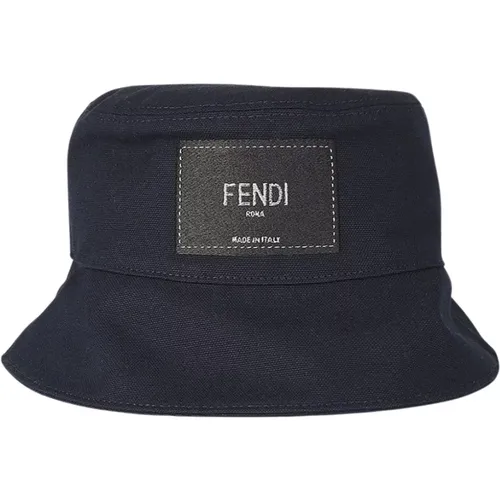Logo-Patch Bucket Hat, Cotton, 6.5 cm Brim , male, Sizes: M - Fendi - Modalova