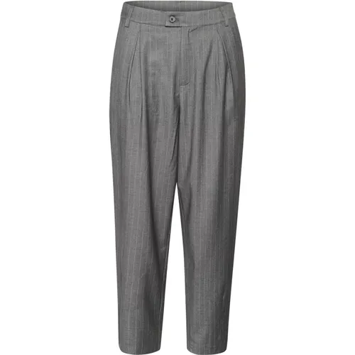 Hochtaillierte Klassische Hose Dunkelgrau Pinstripe - Kaffe - Modalova