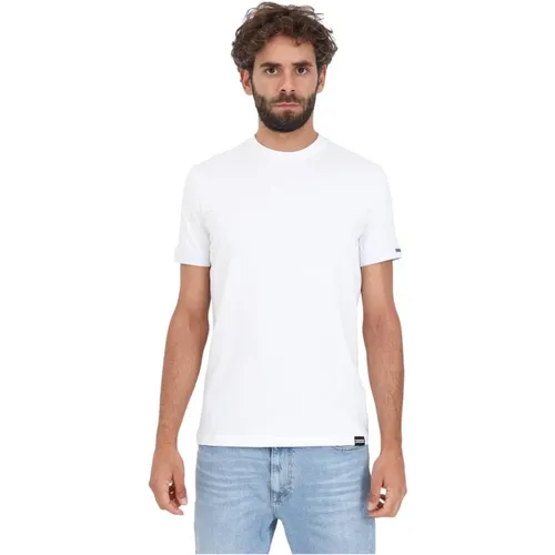 Weißes Herren T-Shirt aus Baumwolle und Elastan , Herren, Größe: 2XL - Dsquared2 - Modalova